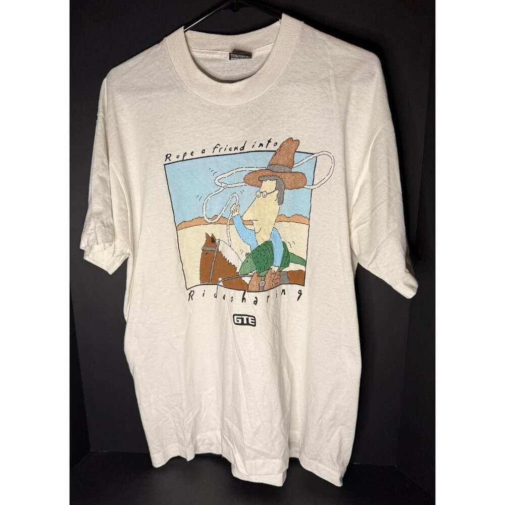 Vtg Screen Stars Rope Friend Into Ride Sharing GTE Mens XL T-Shirt Tee USA Made